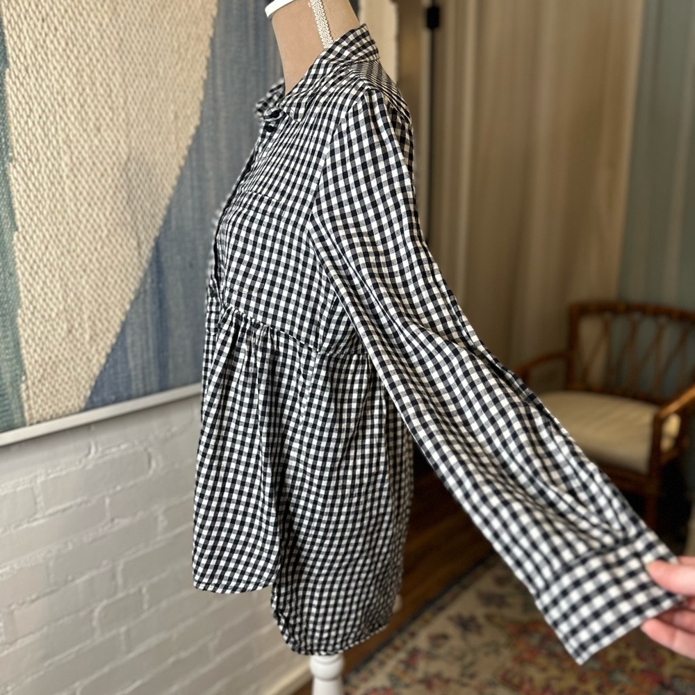 Zara Denim Collection Gingham Black and White Flowy Collared Shirt - Picture 6 of 9